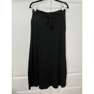 Vintage Linda Lundstrom Maxi Skirt Black Womens Bamboo Stretch Knot Front Boho